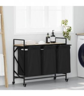 vidaXL Laundry Basket 3 Compartments with Wheels Sonoma Oak