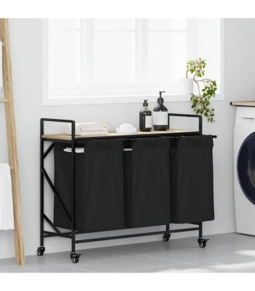 vidaXL Laundry Basket 3 Compartments with Wheels Sonoma Oak