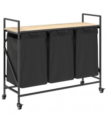 vidaXL Laundry Basket 3 Compartments with Wheels Sonoma Oak