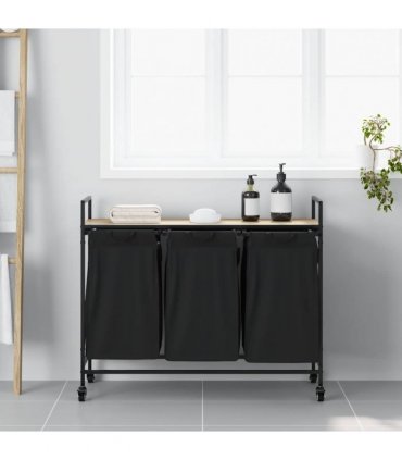 vidaXL Laundry Basket 3 Compartments with Wheels Sonoma Oak