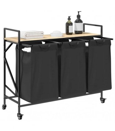 vidaXL Laundry Basket 3 Compartments with Wheels Sonoma Oak