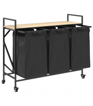 vidaXL Laundry Basket 3 Compartments with Wheels Sonoma Oak