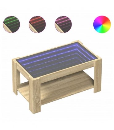 vidaXL Coffee Table with LED Sonoma Oak 93x53x45 cm Engineered Wood