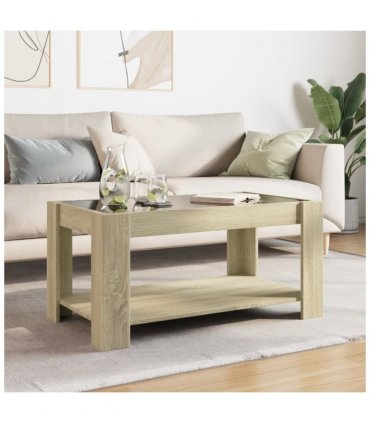 vidaXL Coffee Table with LED Sonoma Oak 93x53x45 cm Engineered Wood