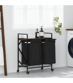 vidaXL Laundry Basket 2 Compartments with Wheels Brown Oak