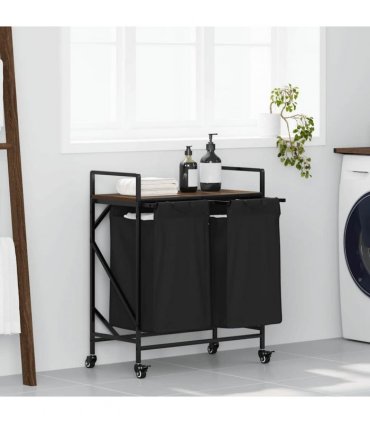 vidaXL Laundry Basket 2 Compartments with Wheels Brown Oak