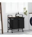 vidaXL Laundry Basket 2 Compartments with Wheels Brown Oak