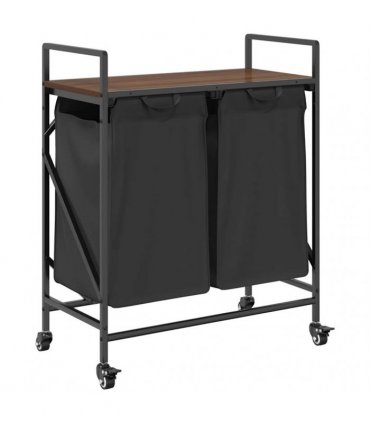 vidaXL Laundry Basket 2 Compartments with Wheels Brown Oak