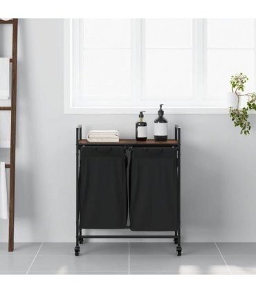 vidaXL Laundry Basket 2 Compartments with Wheels Brown Oak