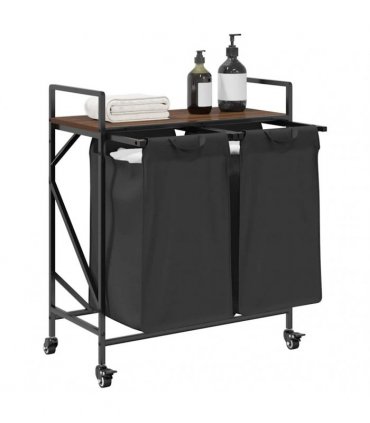vidaXL Laundry Basket 2 Compartments with Wheels Brown Oak
