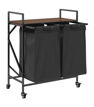 vidaXL Laundry Basket 2 Compartments with Wheels Brown Oak