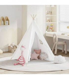 vidaXL Children Teepee Tent with Bag Peach Skin White 120x120x150 cm