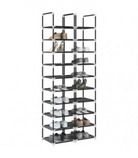 vidaXL Shoe Racks 2 pcs 10-Tier Black 33x33x174 cm Non-woven Fabric