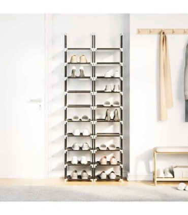 vidaXL Shoe Racks 2 pcs 10-Tier Black 33x33x174 cm Non-woven Fabric