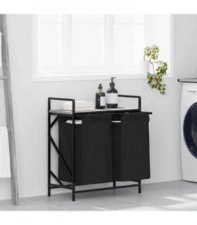 vidaXL Laundry Basket 2 Compartments with Shelf Grey Sonoma