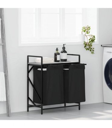 vidaXL Laundry Basket 2 Compartments with Shelf Grey Sonoma
