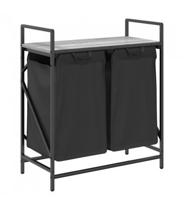vidaXL Laundry Basket 2 Compartments with Shelf Grey Sonoma