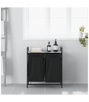 vidaXL Laundry Basket 2 Compartments with Shelf Grey Sonoma