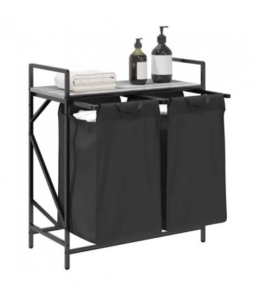 vidaXL Laundry Basket 2 Compartments with Shelf Grey Sonoma