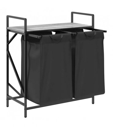 vidaXL Laundry Basket 2 Compartments with Shelf Grey Sonoma
