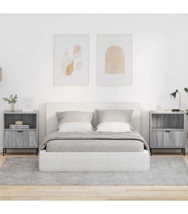 vidaXL Bedside Cabinet with Drawer 2 pcs Grey sonoma 49 x 36 x 61 cm