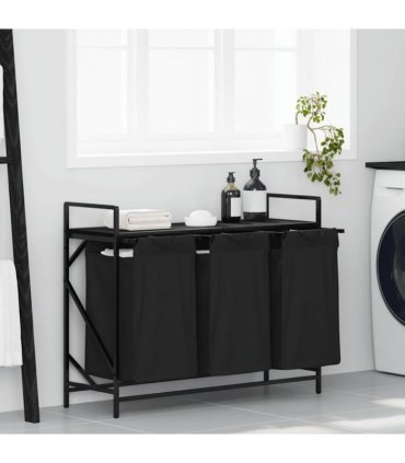 vidaXL Laundry Basket 3 Compartments with Shelf Black Oak