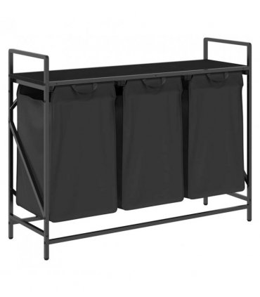 vidaXL Laundry Basket 3 Compartments with Shelf Black Oak
