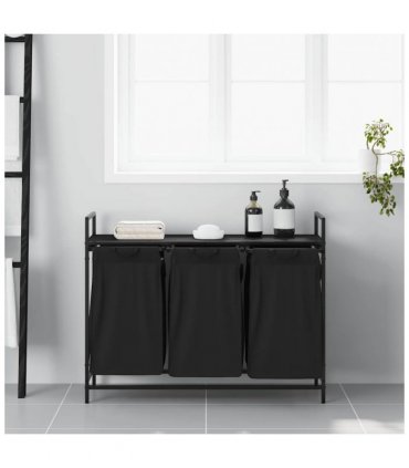 vidaXL Laundry Basket 3 Compartments with Shelf Black Oak