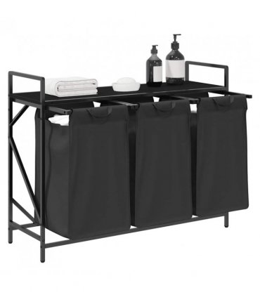 vidaXL Laundry Basket 3 Compartments with Shelf Black Oak