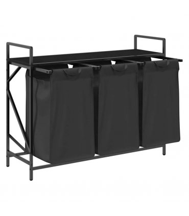 vidaXL Laundry Basket 3 Compartments with Shelf Black Oak