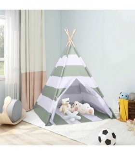 vidaXL Children Tent Grey and White 120 x 120 x 150 cm Solid pine wood