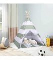 vidaXL Children Tent Grey and White 120 x 120 x 150 cm Solid pine wood