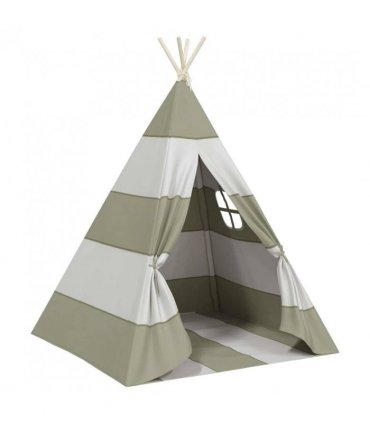 vidaXL Children Tent Grey and White 120 x 120 x 150 cm Solid pine wood