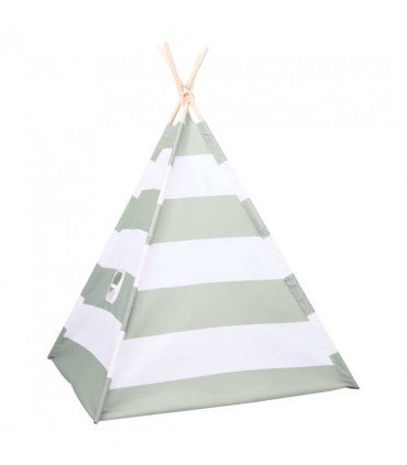 vidaXL Children Tent Grey and White 120 x 120 x 150 cm Solid pine wood