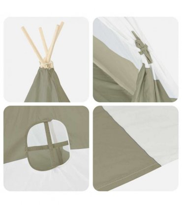 vidaXL Children Tent Grey and White 120 x 120 x 150 cm Solid pine wood
