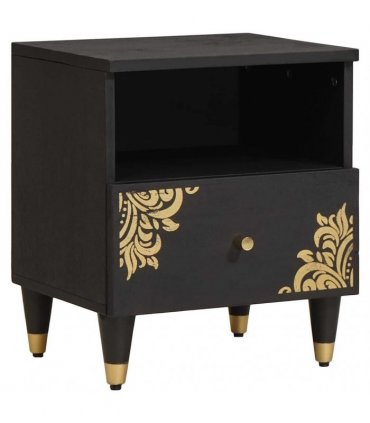 vidaXL Bedside Cabinet Black 40 x 33 x 46 cm Solid Mango Wood
