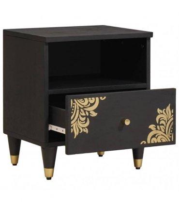 vidaXL Bedside Cabinet Black 40 x 33 x 46 cm Solid Mango Wood
