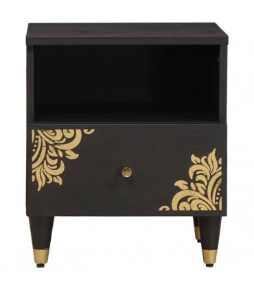 vidaXL Bedside Cabinet Black 40 x 33 x 46 cm Solid Mango Wood