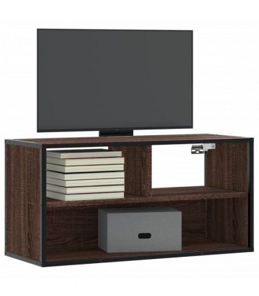vidaXL TV Cabinet Brown Oak 80x31x39.5 cm Engineered Wood and Metal