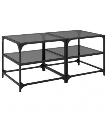 vidaXL Coffee Tables with Black Glass Top 2 pcs 50x50x45 cm Steel