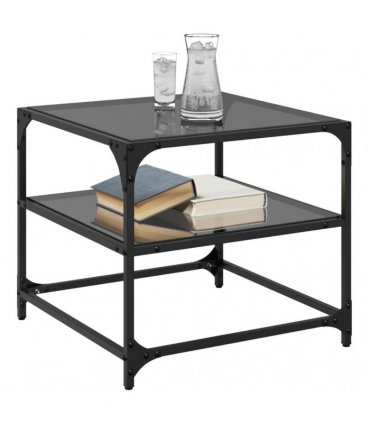 vidaXL Coffee Tables with Black Glass Top 2 pcs 50x50x45 cm Steel
