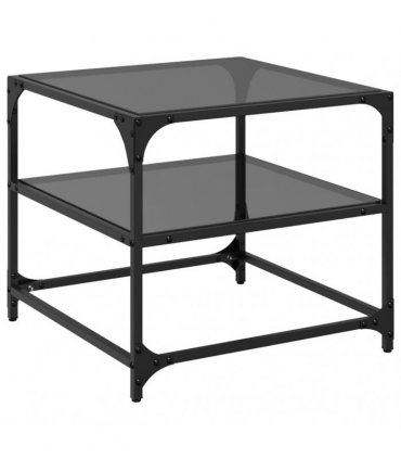 vidaXL Coffee Tables with Black Glass Top 2 pcs 50x50x45 cm Steel