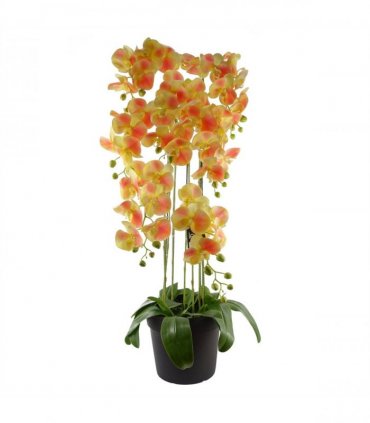 110cm Large Yellow Peach Orchid Plant Artifcial 41 REAL TOUCH flowers