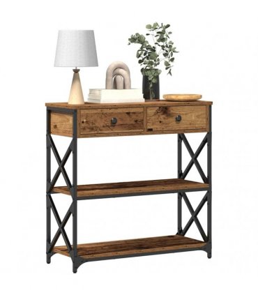 vidaXL Console Table with Drawer with Shelf Old wood 75 x 28 x 75 cm