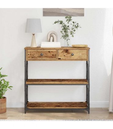 vidaXL Console Table with Drawer with Shelf Old wood 75 x 28 x 75 cm