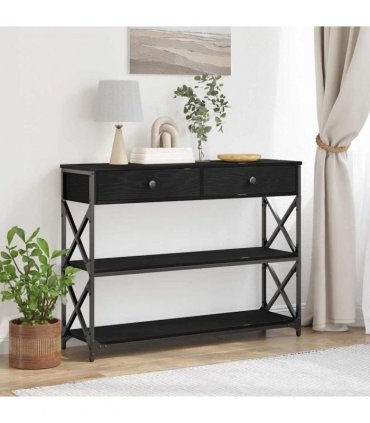 vidaXL Console Table with Drawer with Shelf Black oak 100 x 28 x 75 cm