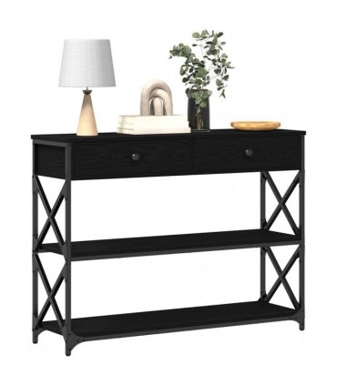 vidaXL Console Table with Drawer with Shelf Black oak 100 x 28 x 75 cm