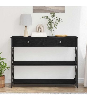 vidaXL Console Table with Drawer with Shelf Black oak 100 x 28 x 75 cm