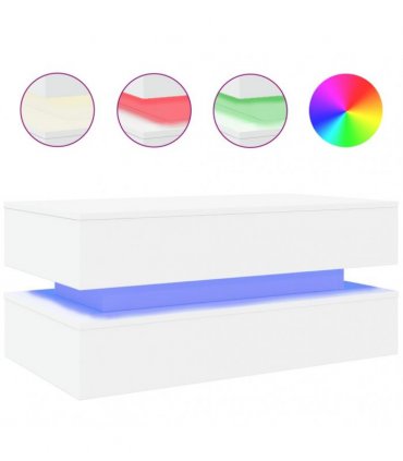 vidaXL Coffee Table with LED Lights White 90x50x40 cm