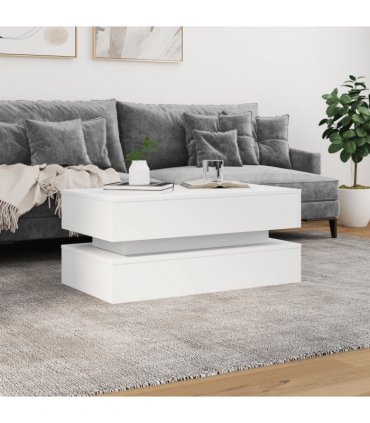 vidaXL Coffee Table with LED Lights White 90x50x40 cm